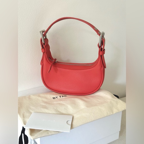 BY FAR Mini Soho Leather Shoulder Bag in Salmon w/ Original Dust Bag and Box - Picture 4 of 9